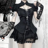 Blusa gótica lolita negra de manga corta