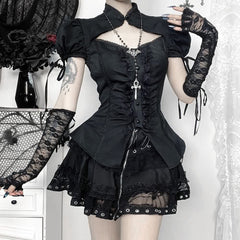 Blusa gótica lolita negra de manga corta