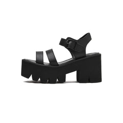 Schwarze Gothic Punk Plateausandalen aus Leder