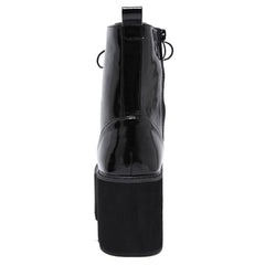 Schwarze Gothic Punk Lackleder Plateau Stiefeletten