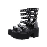 Schwarze Gothic Punk Riemchen Plateausandalen