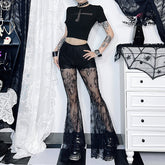 Schwarze Schlaghose aus durchsichtiger Spitze im Gothic-Stil