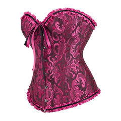 Schwarzes, gotisches Sanduhr-Überbrustkorsett mit Rüschenbesatz und Rose