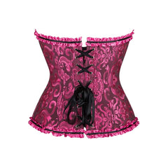 Schwarzes, gotisches Sanduhr-Überbrustkorsett mit Rüschenbesatz und Rose