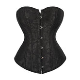 Corsé gótico victoriano negro con diseño de reloj de arena sobre el busto