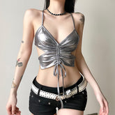 Top corto sin espalda con cuello halter y mariposa