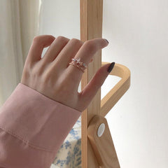 Anillo abierto ajustable con flor de doble capa kawaii