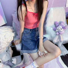 Top corto de punto con lazo