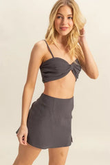 HYFVE Ruched Bra Top and Mini Skirt Set