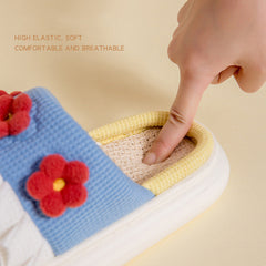 Pantuflas de lino con encaje y flores kawaii