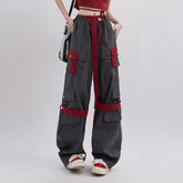 Crimson Wide Leg Gothic Cargo Pants