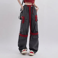 Karmesinrote Gothic-Cargohose mit weitem Bein