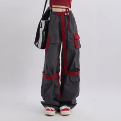 Karmesinrote Gothic-Cargohose mit weitem Bein