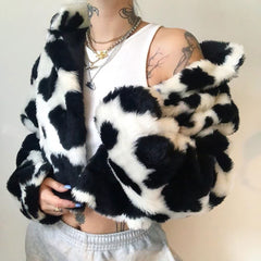Cute Black And White Faux Fur Jacket