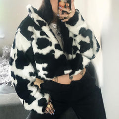 Cute Black And White Faux Fur Jacket
