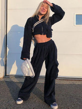 Plush Comfort Loose Mdriff Baring Long Sleeves Gym Suit