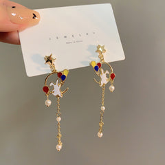 Long Oil Drip Bunny Balloon Earrings