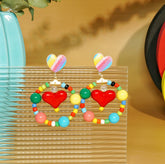 Colorful Beaded Heart Hoop Earrings