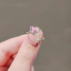Anillo ajustable de corazón rosa kawaii