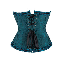 Corsé gótico azul oscuro con diseño de reloj de arena y ribete de volantes