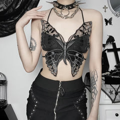Top halter gótico oscuro con mariposas