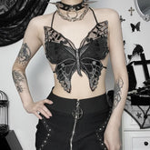 Top halter gótico oscuro con mariposas