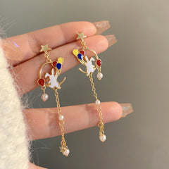 Long Oil Drip Bunny Balloon Earrings