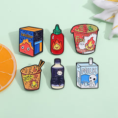 Pins creativos de dibujos animados de bebidas de fideos instantáneos
