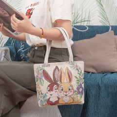 Bolsa de mano con diseño de conejo de dibujos animados bordado kawaii