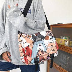 Bolso bandolera con diseño de gato de dibujos animados y personalidad divertida