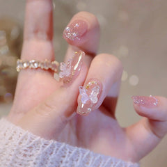 Tragbare Nägel mit Perlen-Schmetterlingsmotiv, fertige Maniküre