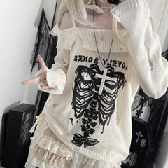 Suéter emo gótico con hombros descubiertos