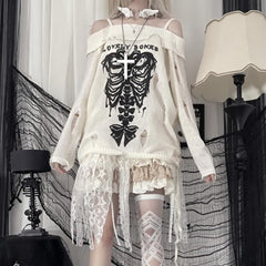 Suéter emo gótico con hombros descubiertos