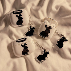 Estuche para Airpods con diseño de conejito negro (con colgante)
