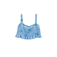 Kawaii Blaue Strickweste mit Blumenmuster