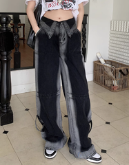 Schwarze Retro-Jeanshose mit Batikmuster und hoher Taille