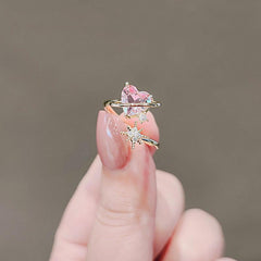 Anillo ajustable de corazón rosa kawaii