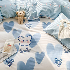 Juego de cama con diseño de oso y corazón azul