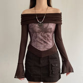 Blusa de manga larga con escote Bardot y mariposas de Fairycore