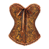 Corsé gótico de jengibre con ribete de volantes y reloj de arena sobre el busto