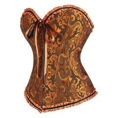 Corsé gótico de jengibre con ribete de volantes y reloj de arena sobre el busto
