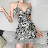 Minivestido halter con lentejuelas Glamour