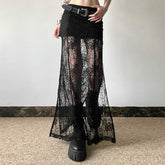 Falda larga con abertura lateral de encaje Goth Coquette