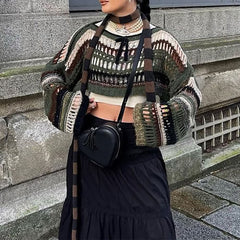 Suéter corto de punto de malla grunge gótica