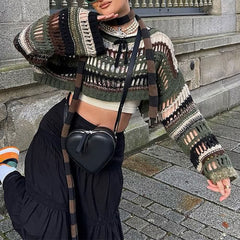 Suéter corto de punto de malla grunge gótica