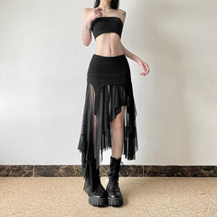 Gothic Mesh Midirock mit hohem Schlitz