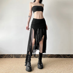 Gothic Mesh Midirock mit hohem Schlitz