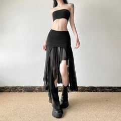 Gothic Mesh Midirock mit hohem Schlitz