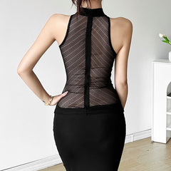 Top gótico transparente con cuello halter y aberturas