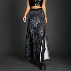 Gothic Maxirock mit Spinnennetz-Schlitz